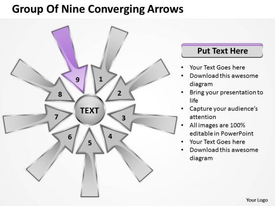 Group Of Nine Coverging Arrows Ppt Circular Flow Process PowerPoint Slide