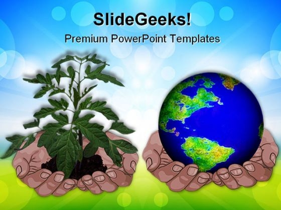 Hands Holding Globe And Plant Environment PowerPoint Themes And PowerPoint Slides 0311