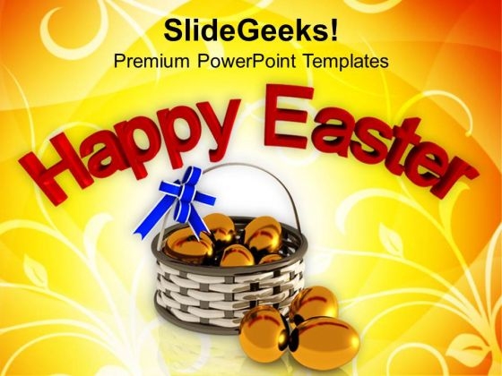 Happy Easter With Golden Eggs Religion PowerPoint Templates Ppt Backgrounds For Slides 0313