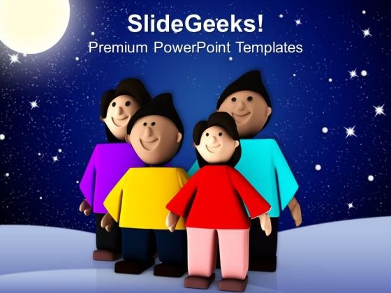 Happy Family Christmas Night Scene PowerPoint Templates Ppt Backgrounds For Slides 0513