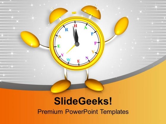 Happy New Year Alarm Clock Celebration PowerPoint Templates Ppt Backgrounds For Slides 0113