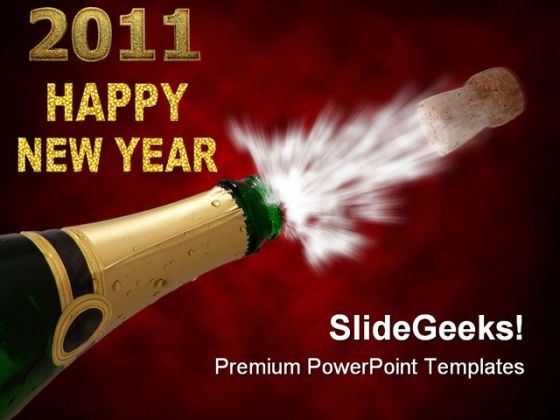 Happy New Year With Champagne Festival PowerPoint Themes And PowerPoint Slides 0711