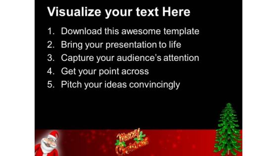 Happy Santa Claus With Tree Christmas Events PowerPoint Templates Ppt Backgrounds For Slides 1212