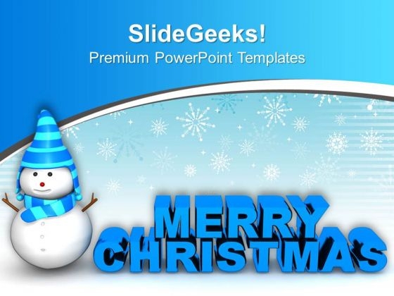 Happy Snowman Wishing Christmas Holidays PowerPoint Templates Ppt Backgrounds For Slides 0113