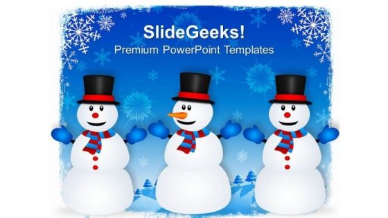 Happy Snowmen On Winter Background Holiday PowerPoint Templates Ppt Background For Slides 1112