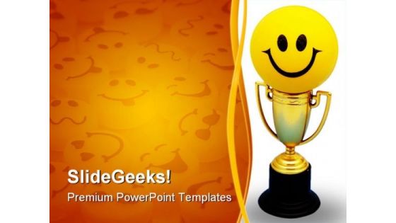 Happy Trophy Sports PowerPoint Template 0910
