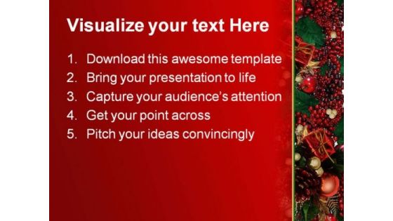 Holly Berries Christmas PowerPoint Template 0610