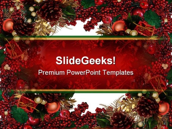 Holly Berries Christmas PowerPoint Template 0610