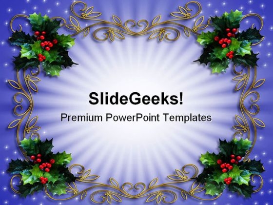 Holly Border Christmas PowerPoint Template 0610