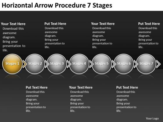 Horizontal Arrow Procedure 7 Stages Schematic Design PowerPoint Templates