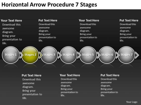 Horizontal Arrow Procedure 7 Stages Wire Schematic PowerPoint Templates