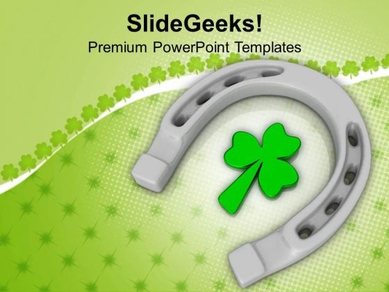 Horse Shoe With Clover Leaf Patrick Day PowerPoint Templates Ppt Backgrounds For Slides 0313
