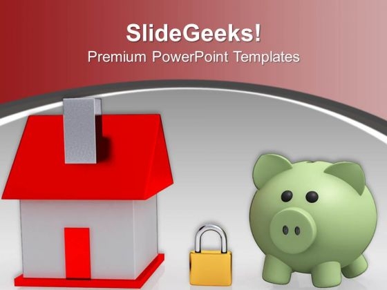 House Locked And Piggy Bank Security PowerPoint Templates Ppt Backgrounds For Slides 1212
