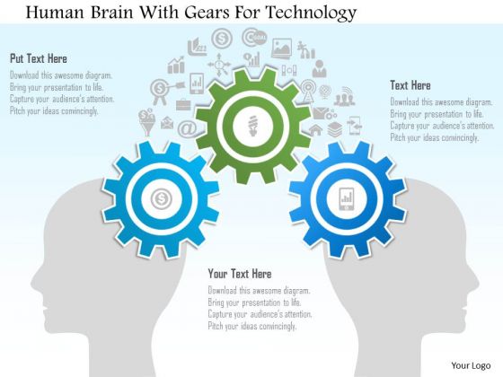 Human Brain With Gears For Technology PowerPoint Template