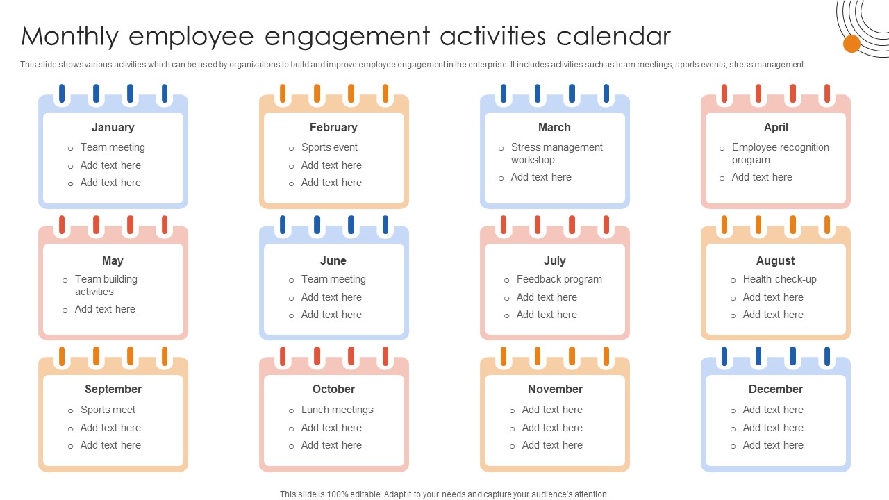 Human Resource Industrial Relationship Monthly Employee Engagement Activities Calendar