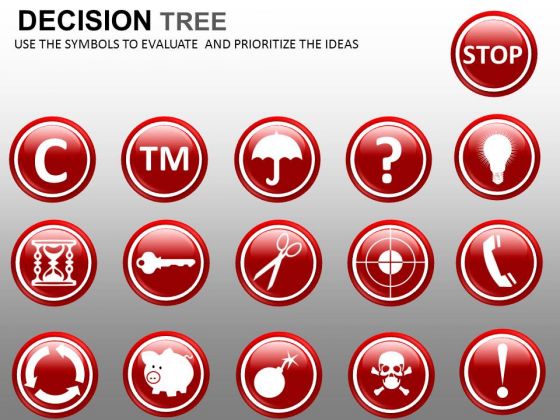 Icons For Decision Tree Nodes PowerPoint Slides
