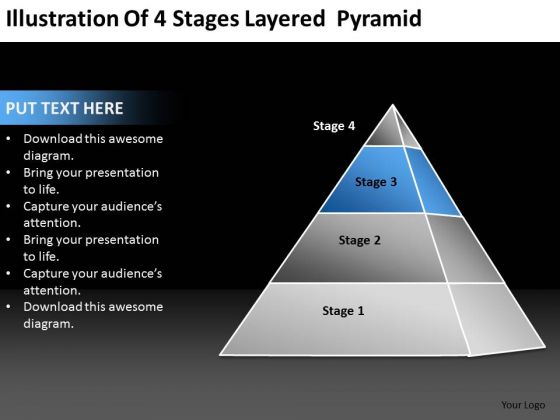 Illustration Of 4 Stages Layered Pyramid Ppt Business Plan PowerPoint Templates