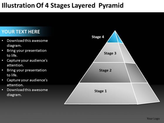 Illustration Of 4 Stages Layered Pyramid Ppt Business Planning Guide PowerPoint Templates