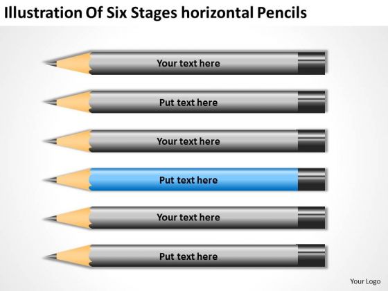 Illustration Of Six Stages Horizontal Pencils Ppt Basic Business Plan PowerPoint Slides