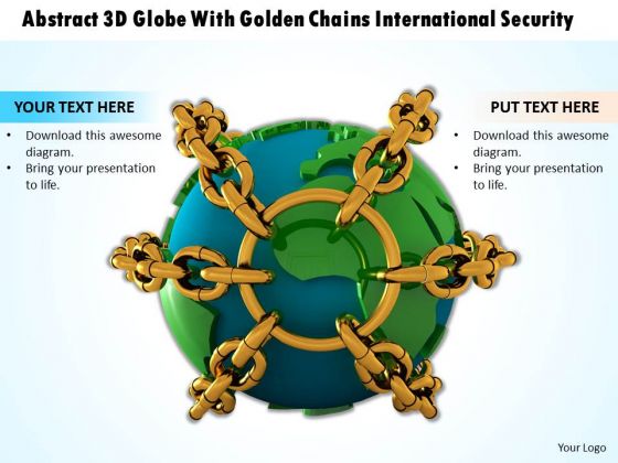 Internet Business Strategy Abstract 3d Globe With Golden Chains International Security Photos