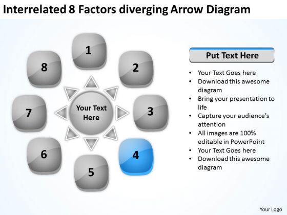 Interrelated 8 Factors Diverging Arrow Diagram Cycle Spoke Network PowerPoint Slides