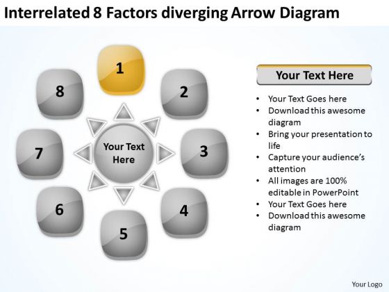 Interrelated 8 Factors Diverging Arrow Diagram Cycle Spoke PowerPoint Slides
