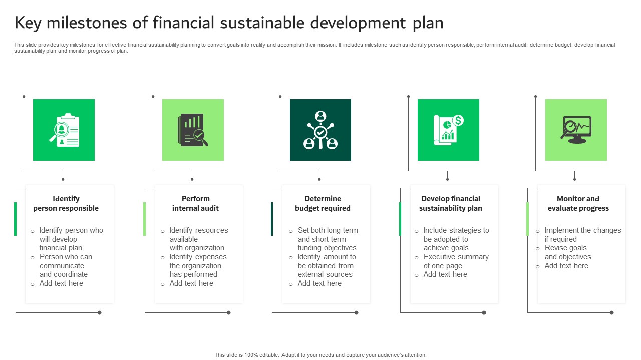Key Milestones Of Financial Sustainable Development Plan Summary Pdf