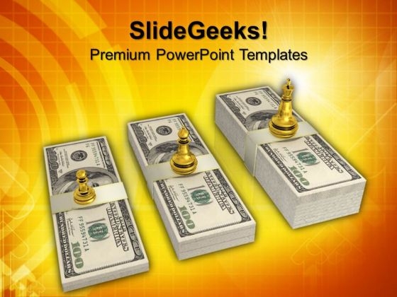 King Queen And Pawn Standing On Dollars Finance PowerPoint Templates And PowerPoint Themes 0912