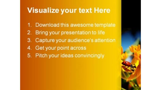 Lady Bug On Yellow Flowers Beauty PowerPoint Themes And PowerPoint Slides 0211