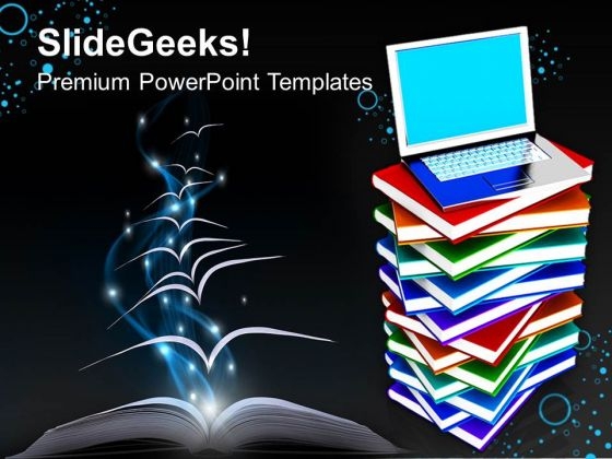 Laptop On Pile Of Books E Learning Concept PowerPoint Templates Ppt Backgrounds For Slides 1212