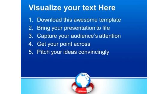 Lifebuoy With Globe Help Metaphor PowerPoint Templates And PowerPoint Themes 0612