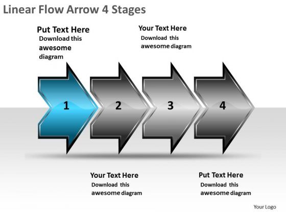 Linear Flow Arrow 4 Stages Product Chart PowerPoint Templates