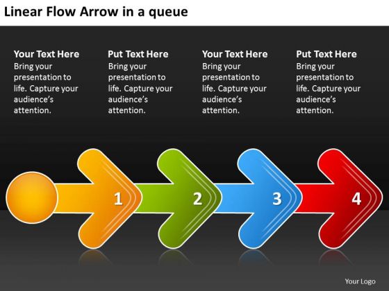 Linear Flow Arrow Queue Schematic PowerPoint Templates