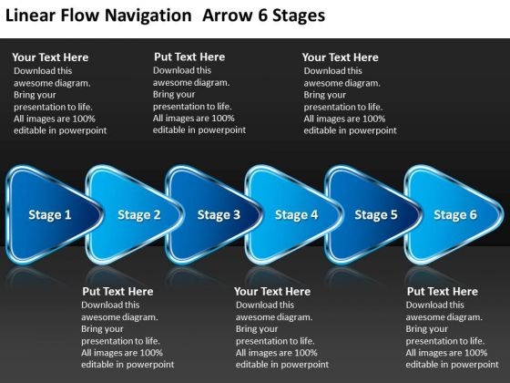 Linear Flow Navigation Arrow 6 Stages Flowchart Symbols PowerPoint Templates