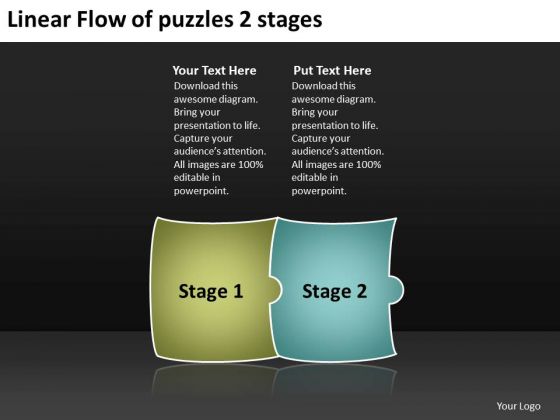 Linear Flow Of Puzzles 2 Stages Electrical Schematic Symbols PowerPoint Templates