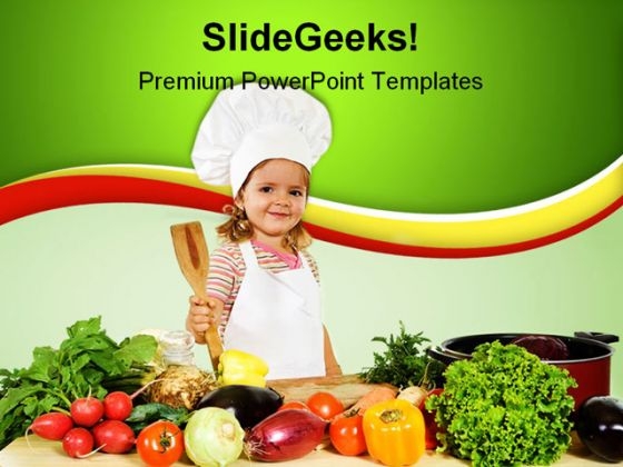 Little Chef With Vegetables Food PowerPoint Templates And PowerPoint Backgrounds 0311
