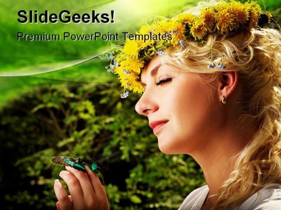 Lovely Woman With A Butterfly Beauty PowerPoint Themes And PowerPoint Slides 0511