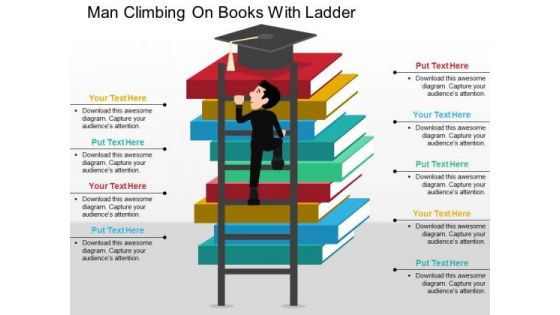 Man Climbing On Books With Ladder PowerPoint Templates