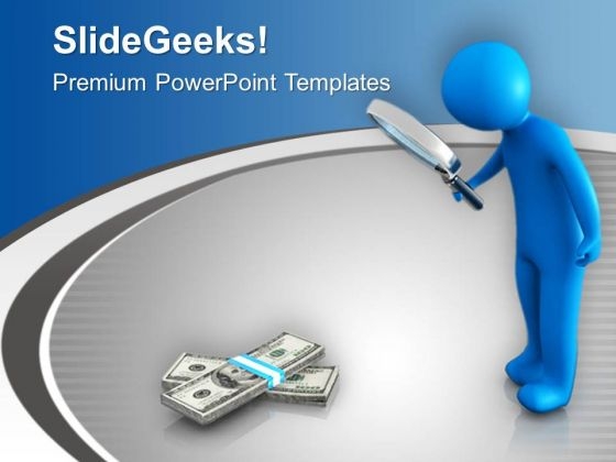 Man Examining Notes With Magnifying Glass PowerPoint Templates Ppt Backgrounds For Slides 0713