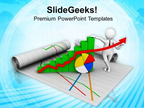 Man Holding Bar Graph And Pie Chart PowerPoint Templates Ppt Backgrounds For Slides 0813
