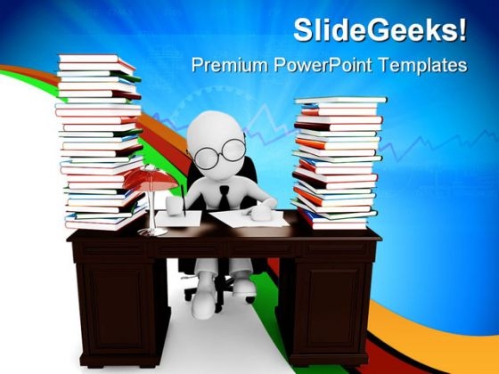 Man Sitting Desk Education PowerPoint Templates And PowerPoint Backgrounds 0311