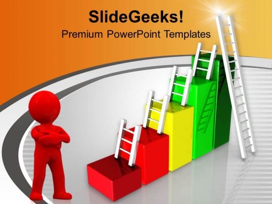 Man Standing With Bar Graph Ladders PowerPoint Templates Ppt Backgrounds For Slides 0213