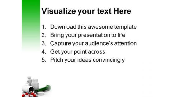 Man With Bottle For Tablets Medical PowerPoint Themes And PowerPoint Slides 0411