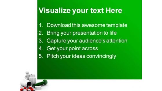 Man With Bottle For Tablets Medical PowerPoint Themes And PowerPoint Slides 0411