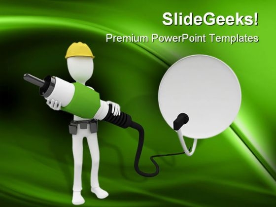 Man With Cable Satellite Industrial PowerPoint Templates And PowerPoint Backgrounds 0211