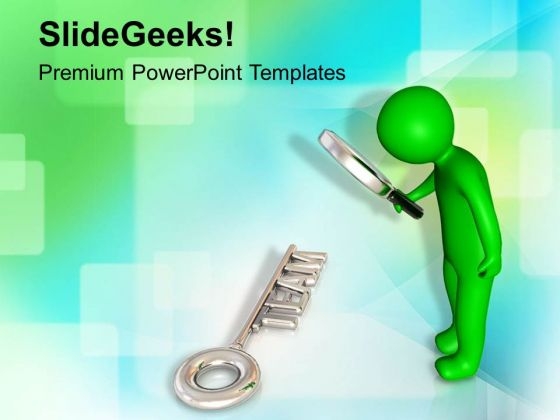 Man With Magnifying Glass Over Key PowerPoint Templates Ppt Backgrounds For Slides 0713