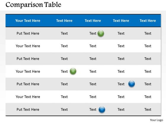 Marketing Diagram Comparison Table For Business Data Sales Diagram