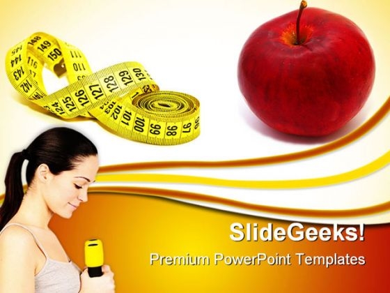 Measuring Tape With Red Apple Health PowerPoint Themes And PowerPoint Slides 0311