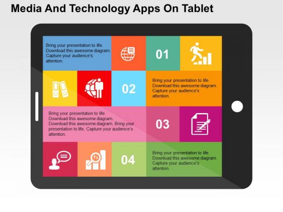 Media And Technology Apps On Tablet PowerPoint Templates
