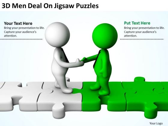 Men At Work Business As Usual 3d Deal On Jigsaw Puzzles PowerPoint Templates